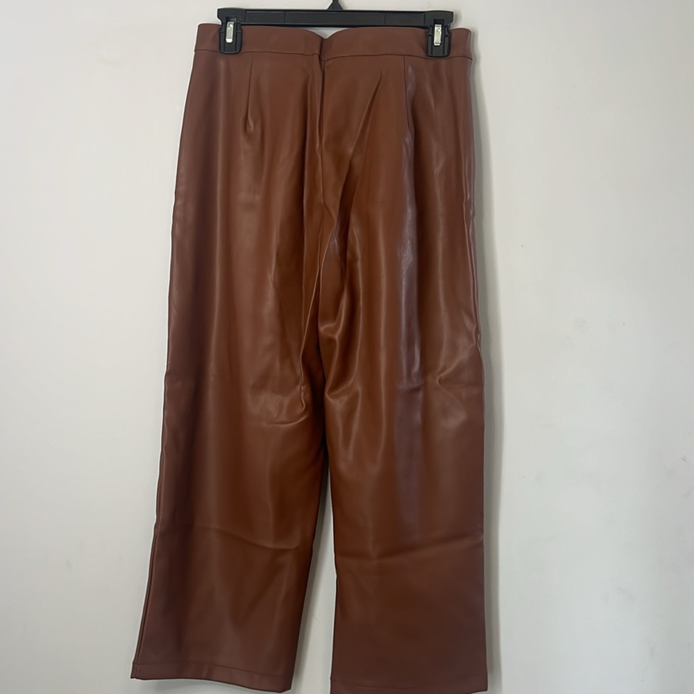 NWOT Marc New York Women's Brown Faux Leather Soft Cropped Wide Leg Pants Size 4 - Picture 5 of 7